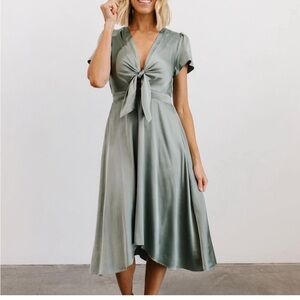 Baltic Born • Poppy sage seafoam satin‎ midi dress Large NWT